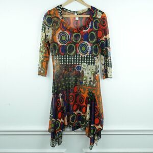 Vintage Y2K Small Dress Micro Mesh Quirky Abstract Asymmetric Hem Fairy Funky